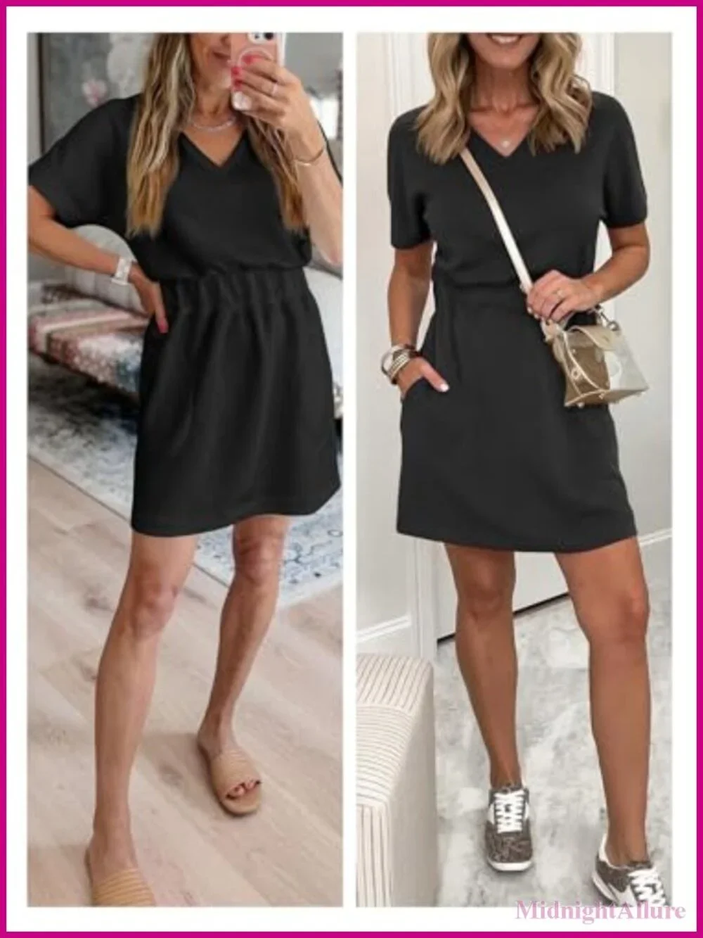 Women's V-Neck Short Sleeve Casual Tshirt Dress with Pockets